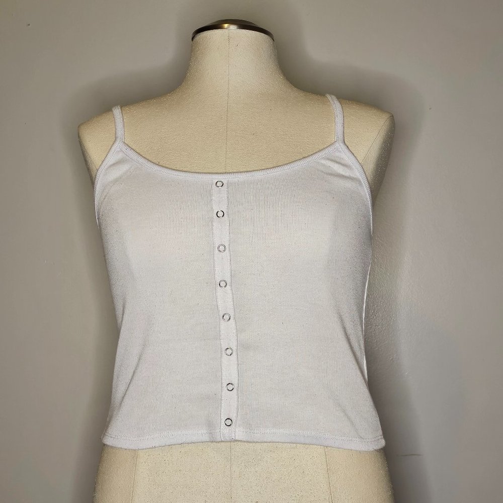 Ribbed cotton  basic tank with front rivets